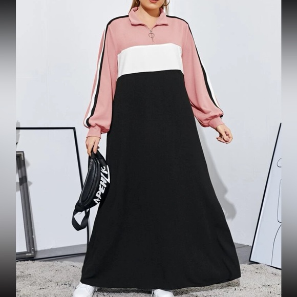 Plus Size Color Block Stripe Long Cuff Sleeve Maxi Dress - Picture 7 of 11